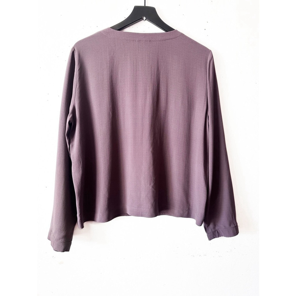 Eileen Fisher 100% Silk Open Front Single Button Jacket Top Mauve Purple M - Picture 2 of 6
